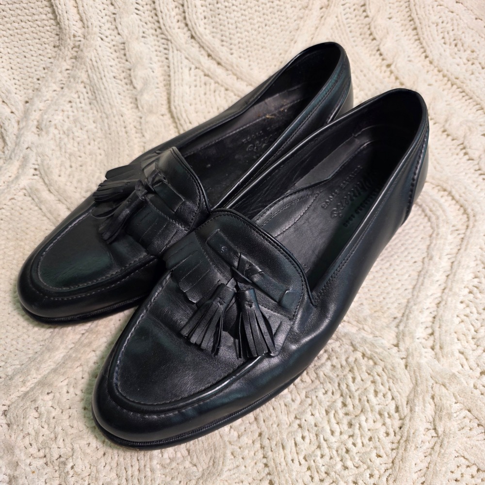 Whitten's Handmade Private Stock Loafers Black Tassel Kiltie Leather Mens 12‎